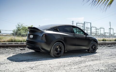 Solid Black Tesla Model Y - Unplugged Performance UP-02 Offroad Configuration Wheels