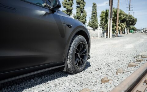 Solid Black Tesla Model Y - Unplugged Performance UP-02 Offroad Configuration Wheels
