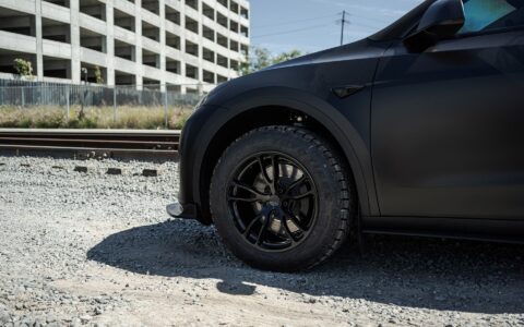 Solid Black Tesla Model Y - Unplugged Performance UP-02 Offroad Configuration Wheels