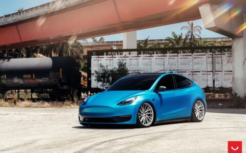 Blue Tesla Model Y - Vossen HF-4T Wheels