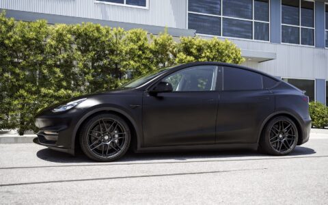 Matte Black Wrapped Tesla Model Y - UP x BBS Flugplatz Wheels