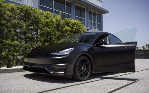 Matte Black Wrapped Tesla Model Y - UP x BBS Flugplatz Wheels