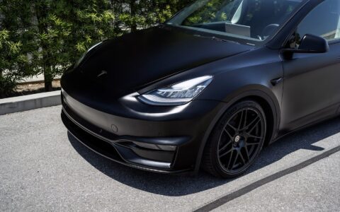 Matte Black Wrapped Tesla Model Y - UP x BBS Flugplatz Wheels