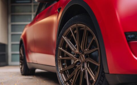 Red Tesla Model Y - Vossen HF-4T Wheels
