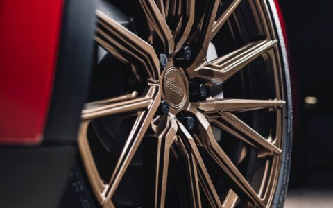 Red Tesla Model Y - Vossen HF-4T Wheels