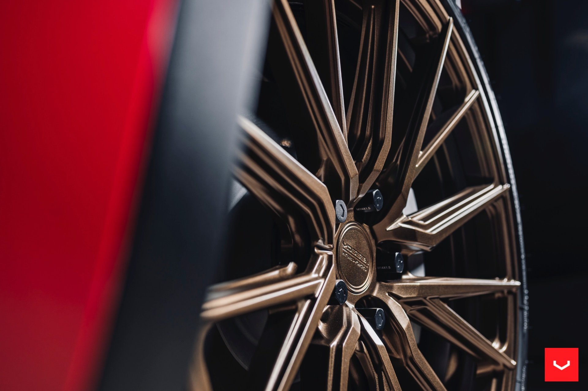 Red Tesla Model Y - Vossen HF-4T Wheels