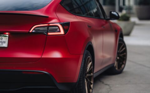 Red Tesla Model Y - Vossen HF-4T Wheels