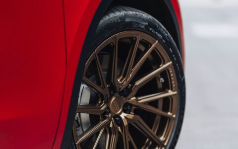 Red Tesla Model Y - Vossen HF-4T Wheels