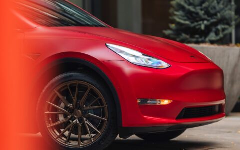 Red Tesla Model Y - Vossen HF-4T Wheels
