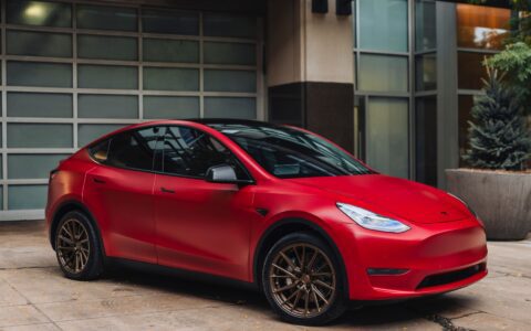 Red Tesla Model Y - Vossen HF-4T Wheels