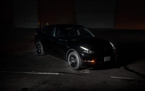 Black Tesla Model Y Dual Motor on UP.FIT Forged PD Wheels in Satin Black