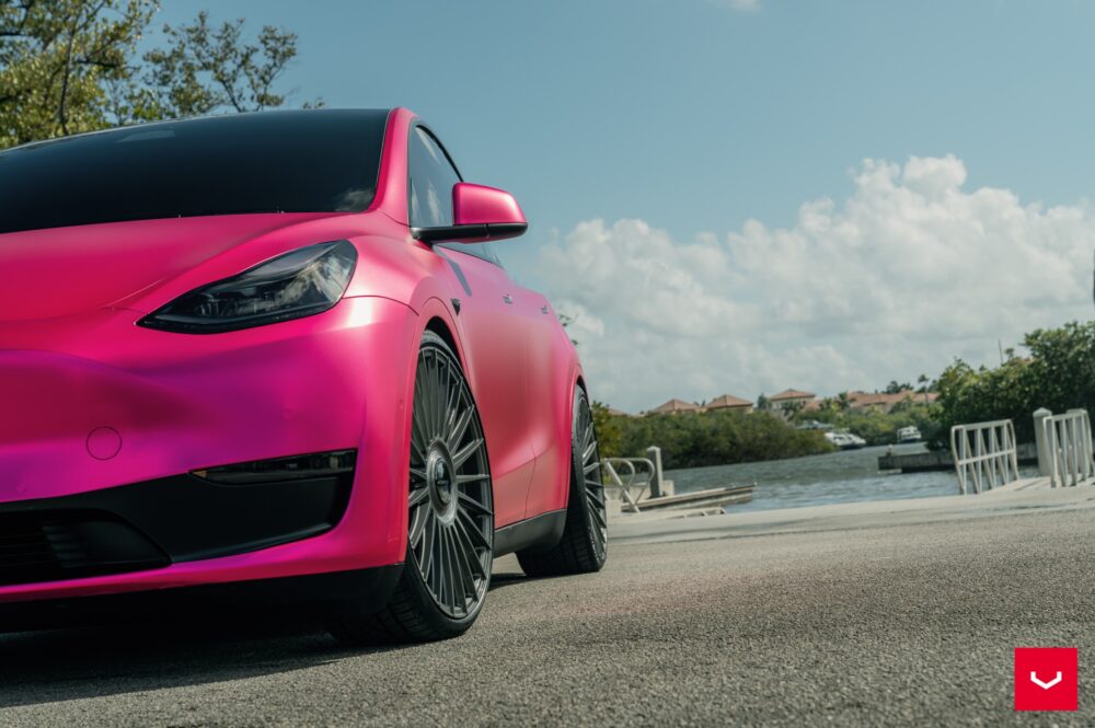 Matte Pink Model Y With Vossen Hybrid Forged HF-8 Wheels 3 Tesla Model Y - Vossen HF-8 Wheels