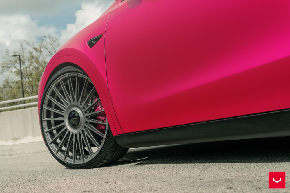 Matte Pink Model Y With Vossen Hybrid Forged HF-8 Wheels 1 Tesla Model Y - Vossen HF-8 Wheels