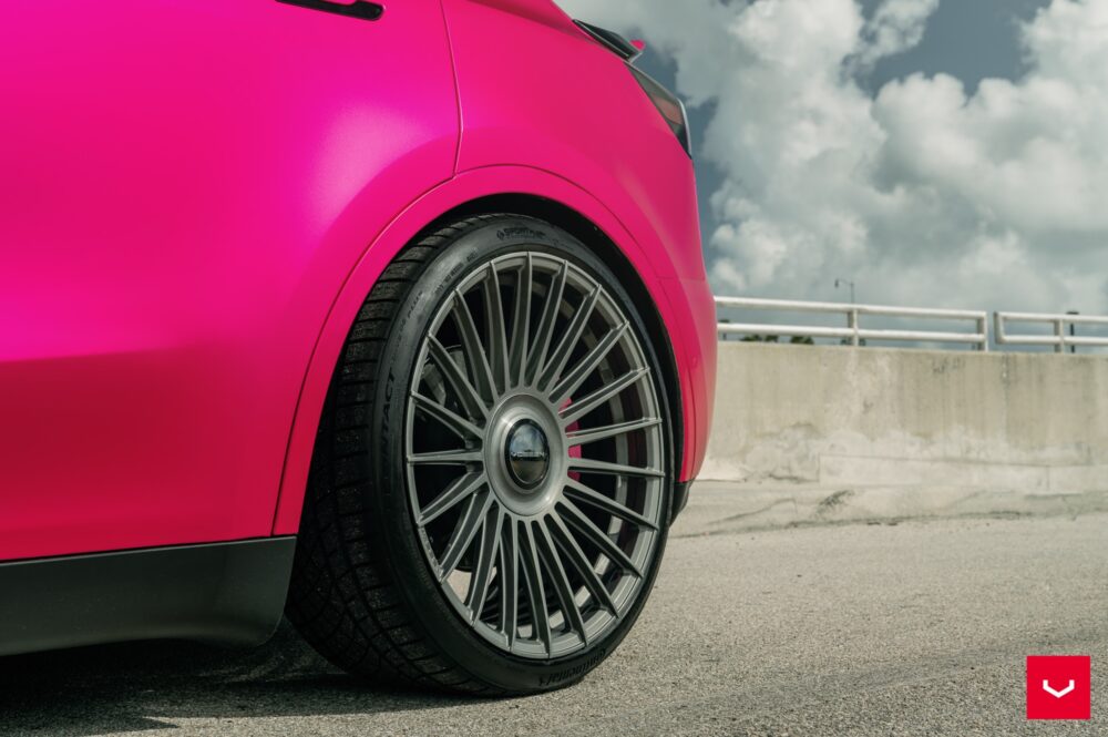 Matte Pink Model Y With Vossen Hybrid Forged HF-8 Wheels 2 Tesla Model Y - Vossen HF-8 Wheels