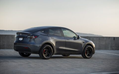 Gray Tesla Model Y - UP-05 Wheels in Satin Black