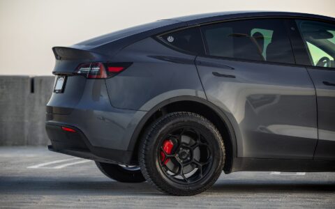 Gray Tesla Model Y - UP-05 Wheels in Satin Black
