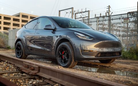 Gray Tesla Model Y - UP-05 Wheels in Satin Black