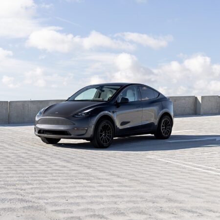 Tesla Model Y – UP-03 Forged Wheels in Satin Black and Dirt and Snow Coilovers