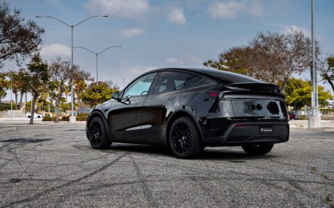 2026 Black Tesla Model Y Juniper on UP x BBS Flugplatz Wheels in Gloss Black