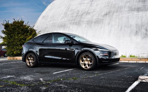 Diamond Black Tesla Model Y Juniper on CYBRHEX Forged Wheels in Satin Bronze