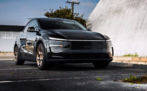 Diamond Black Tesla Model Y Juniper on CYBRHEX Forged Wheels in Satin Bronze