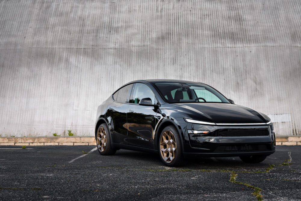 Diamond Black Tesla Model Y Juniper on CYBRHEX Forged Wheels in Satin Bronze