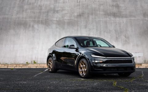 Diamond Black Tesla Model Y Juniper on CYBRHEX Forged Wheels in Satin Bronze