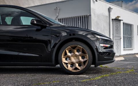 Diamond Black Tesla Model Y Juniper on CYBRHEX Forged Wheels in Satin Bronze