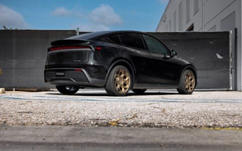 Diamond Black Tesla Model Y Juniper on CYBRHEX Forged Wheels in Satin Bronze