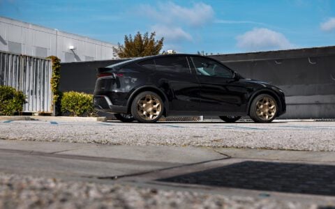 Diamond Black Tesla Model Y Juniper on CYBRHEX Forged Wheels in Satin Bronze