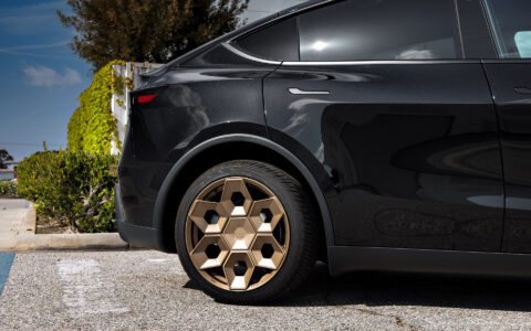 Diamond Black Tesla Model Y Juniper on CYBRHEX Forged Wheels in Satin Bronze