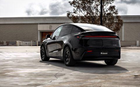 2026 Black Model Y Juniper on 18 inch UP.FIT Forged PD Wheels in Satin Black