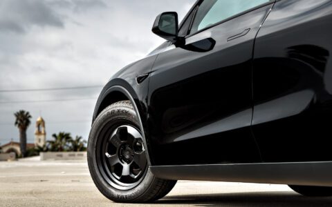 2026 Black Model Y Juniper on 18 inch UP.FIT Forged PD Wheels in Satin Black