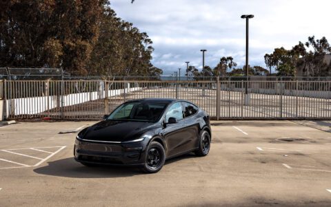 2026 Black Model Y Juniper on 18 inch UP.FIT Forged PD Wheels in Satin Black