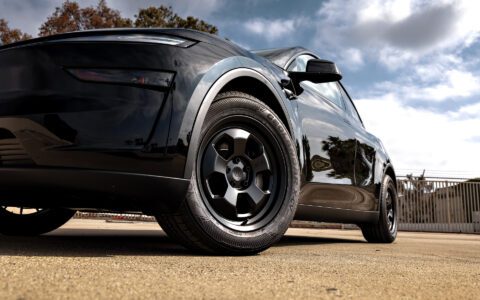 2026 Black Model Y Juniper on 18 inch UP.FIT Forged PD Wheels in Satin Black