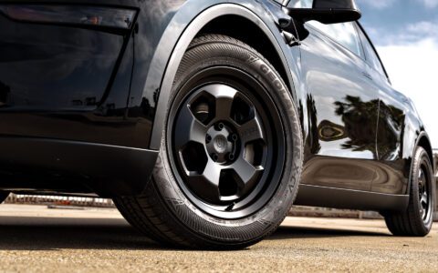 2026 Black Model Y Juniper on 18 inch UP.FIT Forged PD Wheels in Satin Black