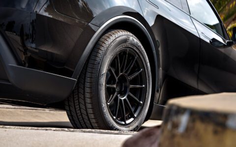 2026 Diamond Black Model Y Juniper on 18 inch Off-Road Spec UP-03 in Satin Black