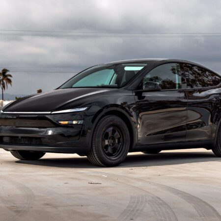 2026 Black Model Y Juniper on 18 inch UP.FIT Forged PD Wheels in Satin Black
