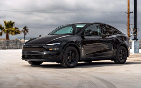 2026 Black Model Y Juniper on 18 inch UP.FIT Forged PD Wheels in Satin Black