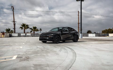 2026 Black Model Y Juniper on 18 inch UP.FIT Forged PD Wheels in Satin Black