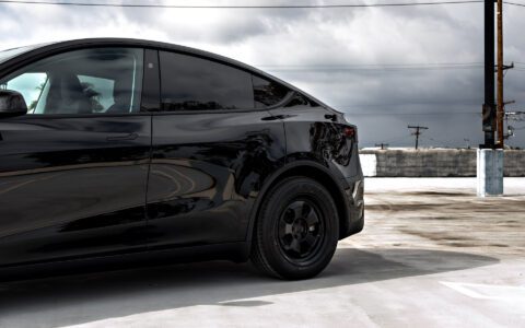 2026 Black Model Y Juniper on 18 inch UP.FIT Forged PD Wheels in Satin Black