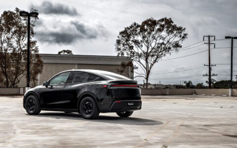 2026 Black Model Y Juniper on 18 inch UP.FIT Forged PD Wheels in Satin Black