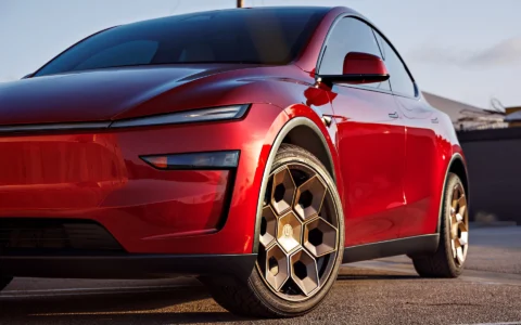 Ultra Red Tesla Model Y Juniper on CYBRHEX in Satin Bronze