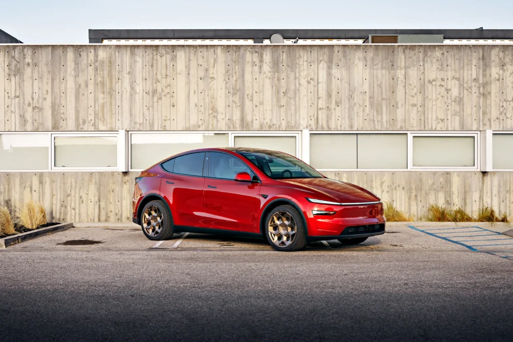 Ultra Red Tesla Model Y Juniper on CYBRHEX in Satin Bronze