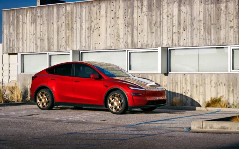 Ultra Red Tesla Model Y Juniper on CYBRHEX in Satin Bronze