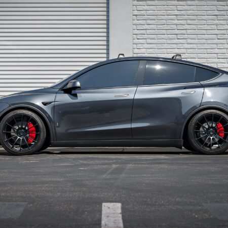 Stealth Gray Tesla Model Y Juniper on 21-Inch UP Forged UP-03 Wheels in Satin Black