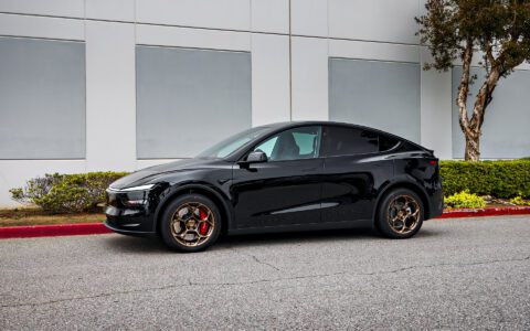 Black 2026 Tesla Model Y Juniper with Big Brake Kit on UP Forged UP-05 in Satin Bronze