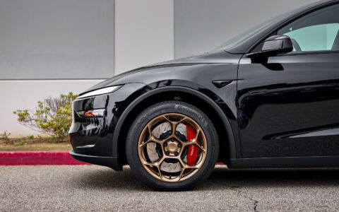 Black 2026 Tesla Model Y Juniper with Big Brake Kit on UP Forged UP-05 in Satin Bronze
