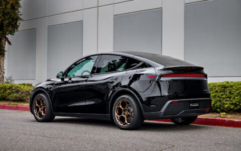 Black 2026 Tesla Model Y Juniper with Big Brake Kit on UP Forged UP-05 in Satin Bronze