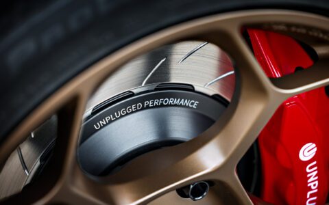 Black 2026 Tesla Model Y Juniper with Big Brake Kit on UP Forged UP-05 in Satin Bronze